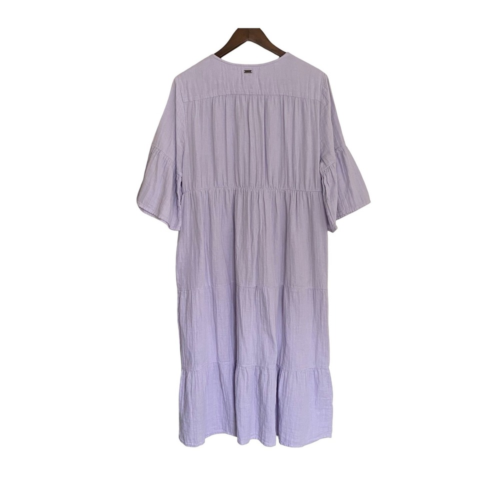 Pact Organic Cotton Midi Dress Size L Lavender Tiered Boho Button Front Cottage - Picture 2 of 8
